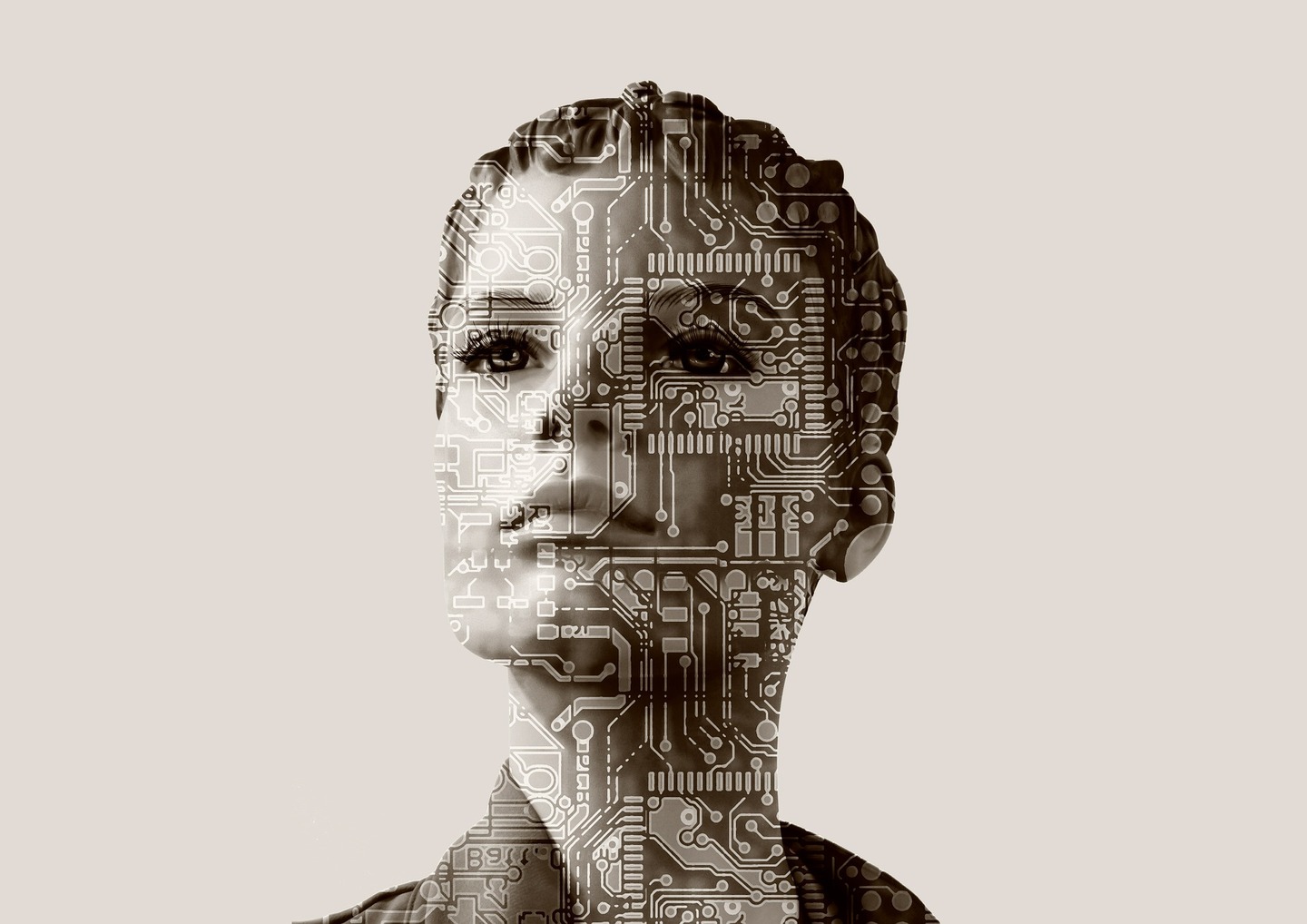 Human with a electronic pattern on her face
