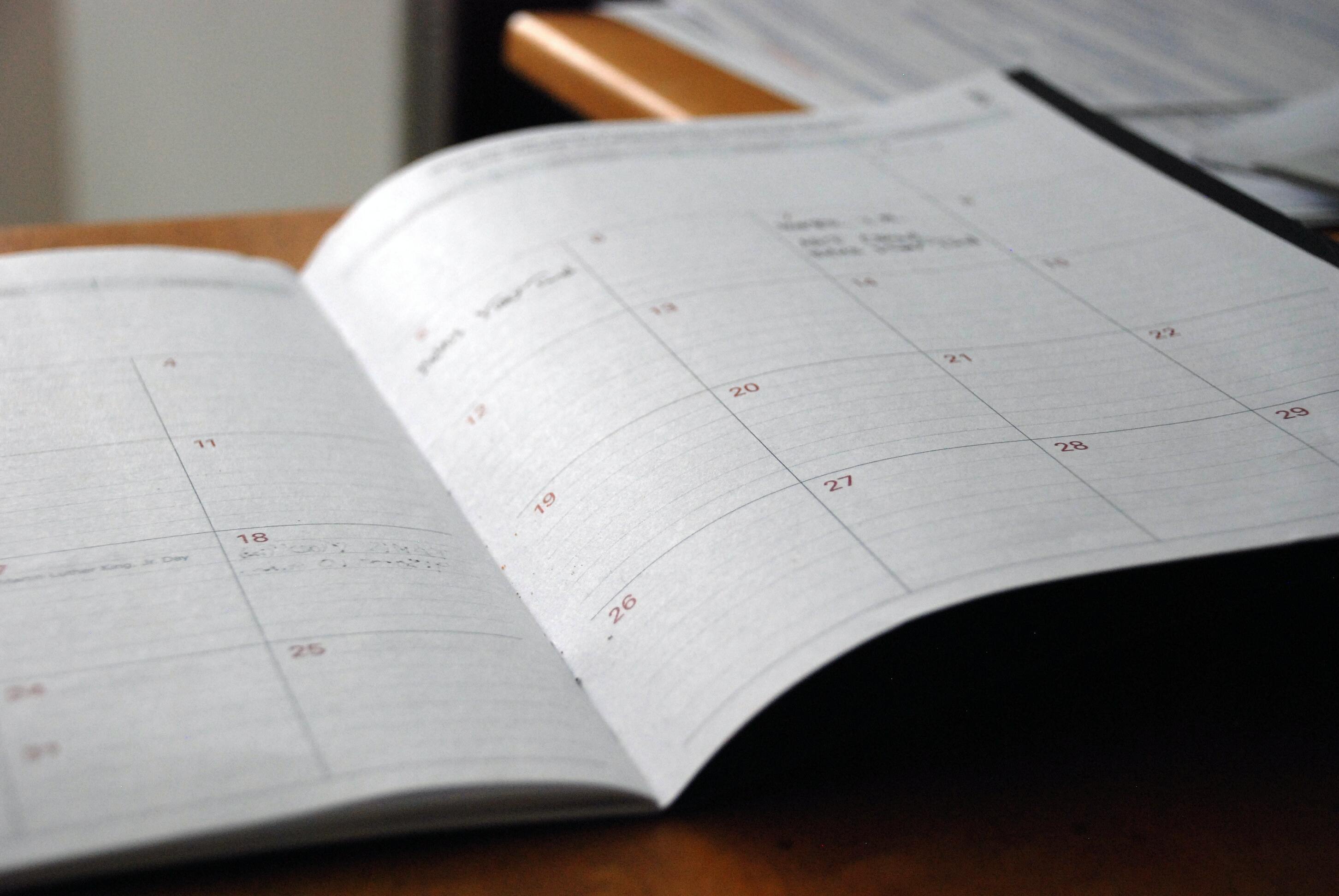 Notebook calendar with annotations