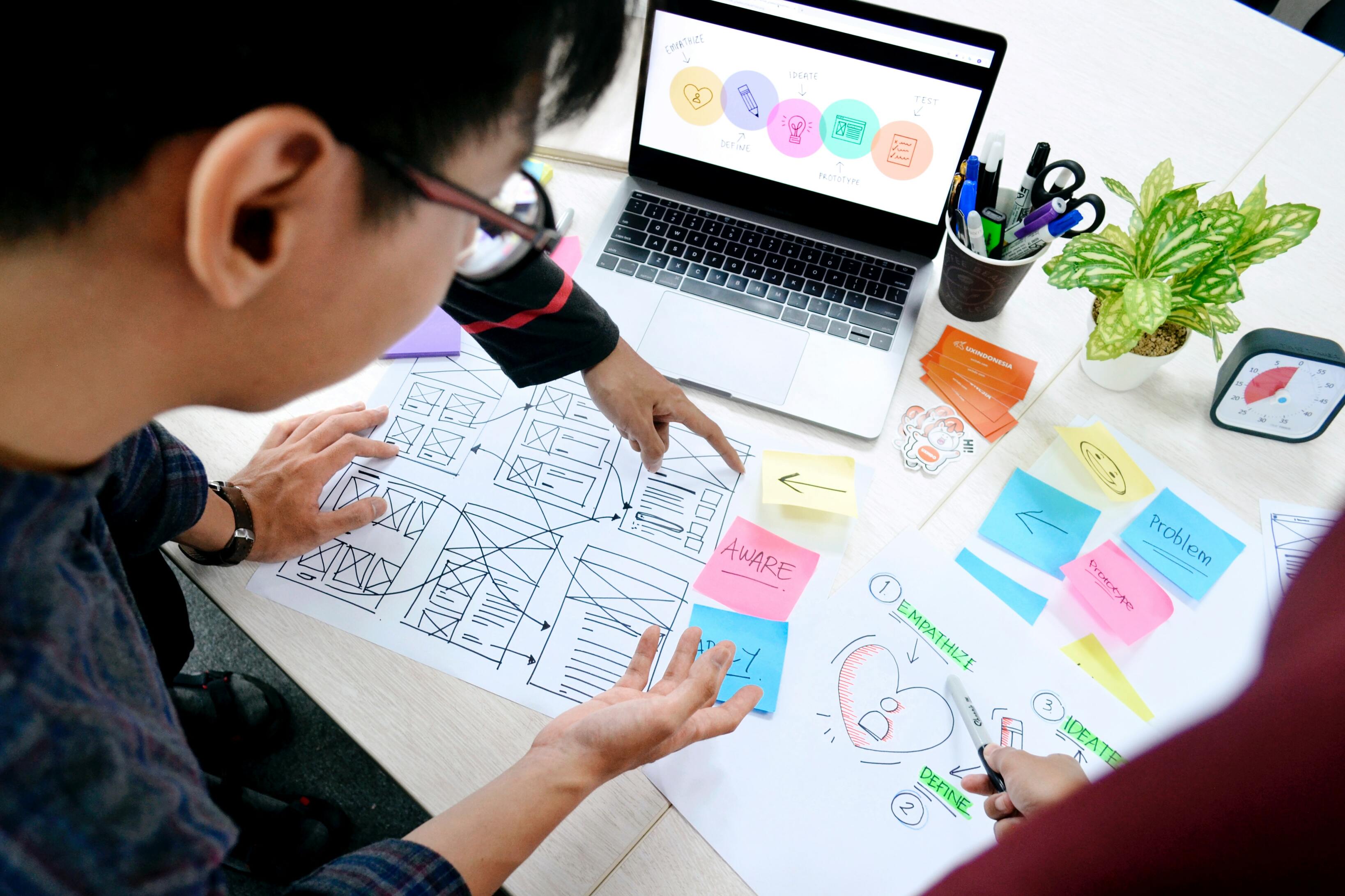 People developing an app concept using post-its