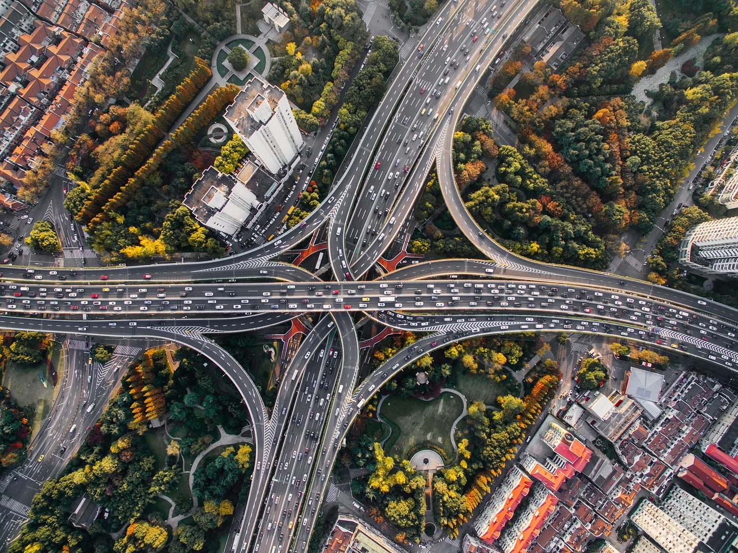 Top view of a highway junction