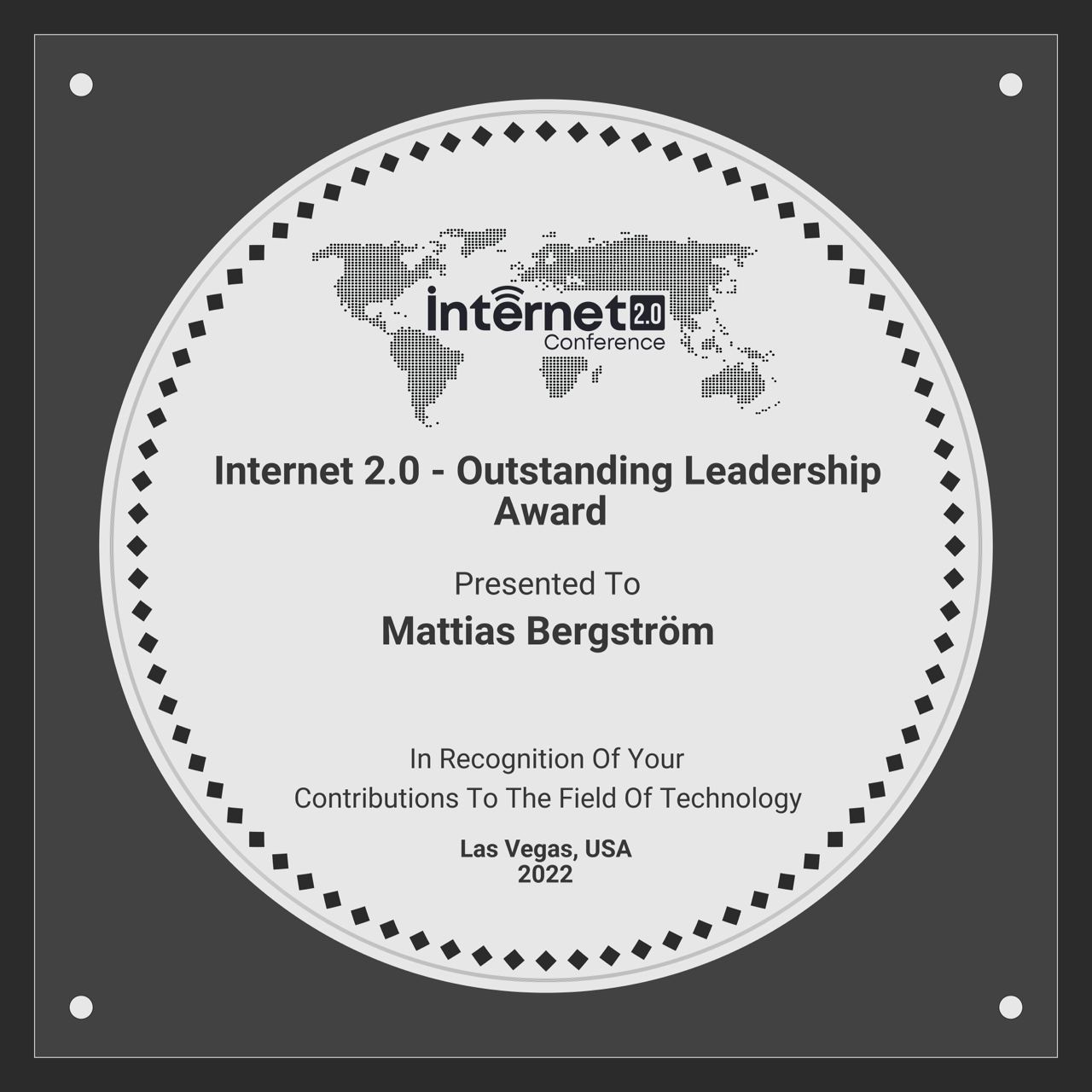 Internet 2.0 award for Mattias Bergstrom