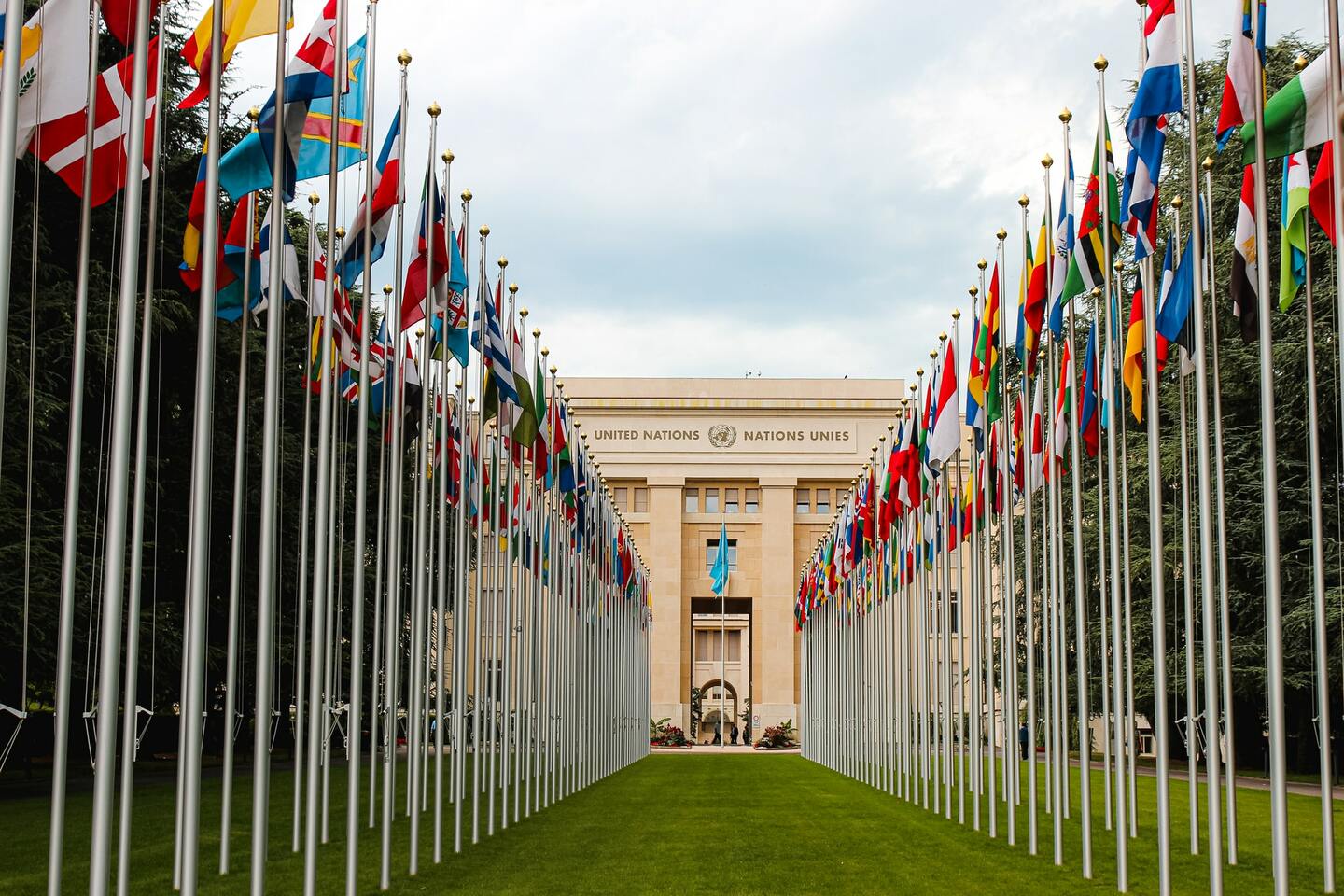 Country flags in front of the united nations office