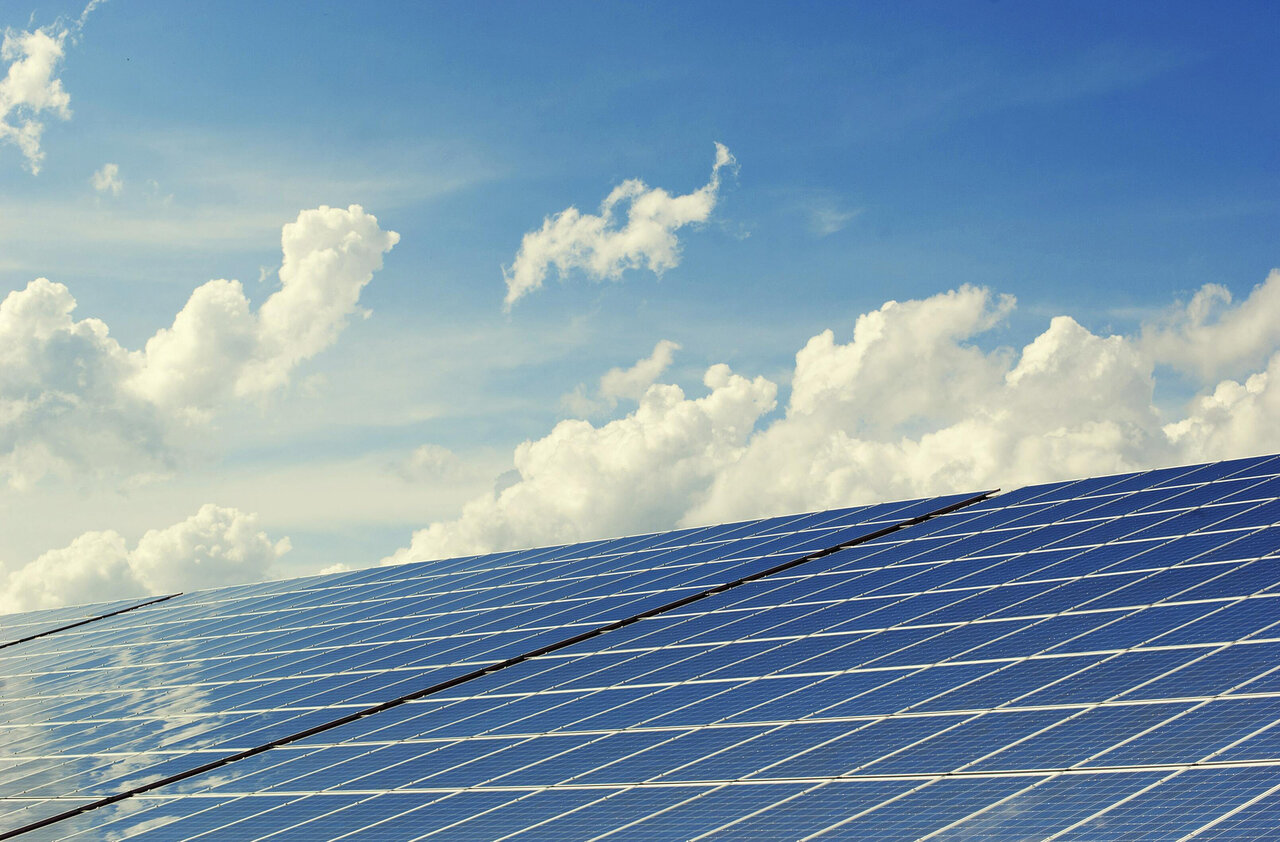 Solar panels with sky background